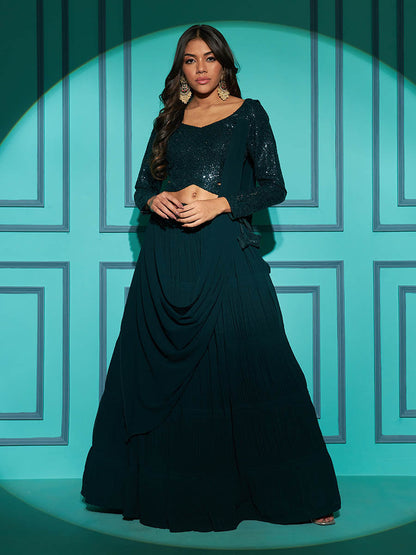 Myra Green Georgette Embroidered Designer Lehenga
