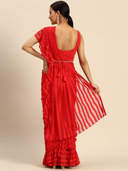 Ahalyaa Striped Net Ready To Wear Saree