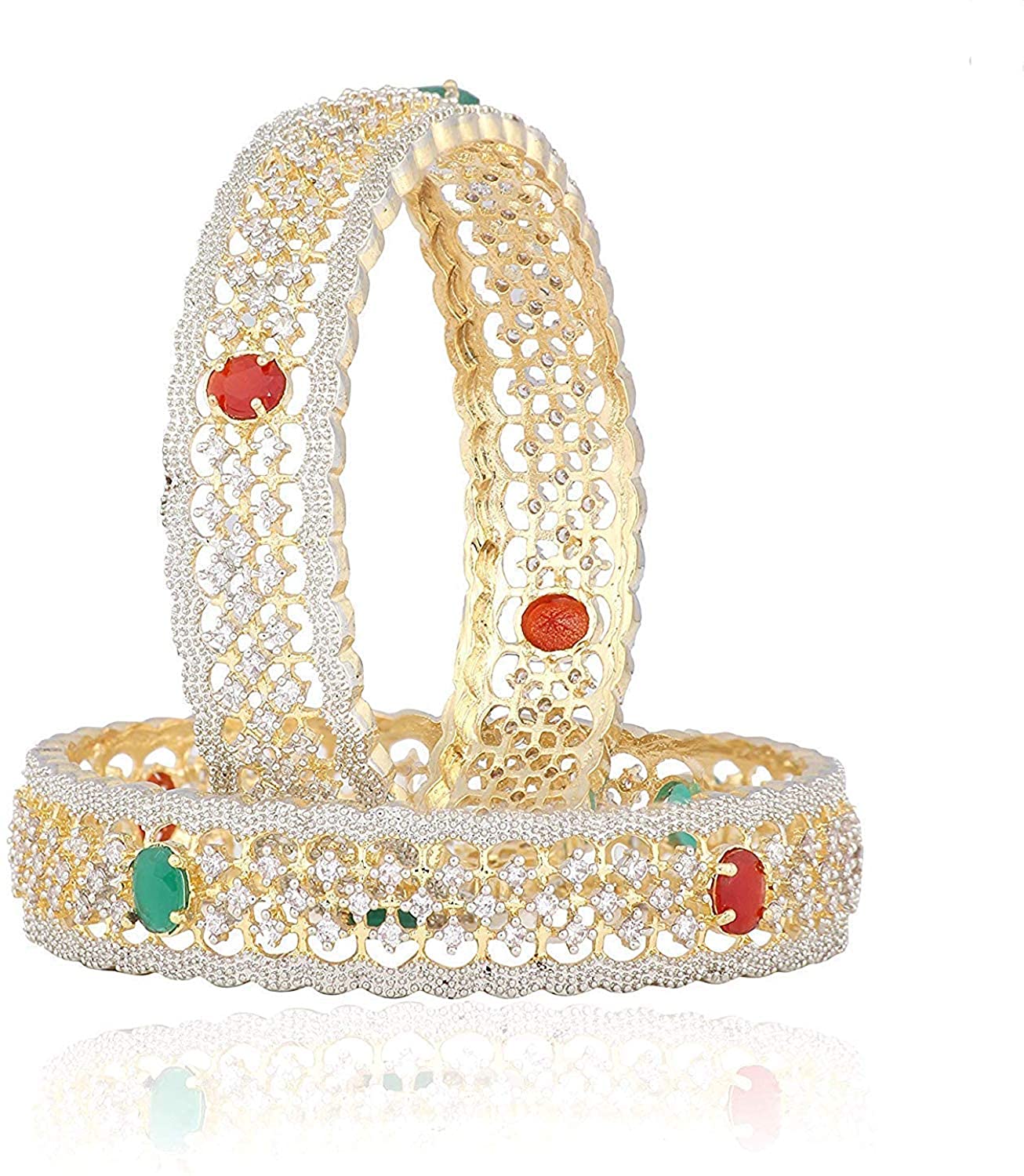Gold-Polished Alloy American Diamond Broad Multi Bangle Set - The Pari