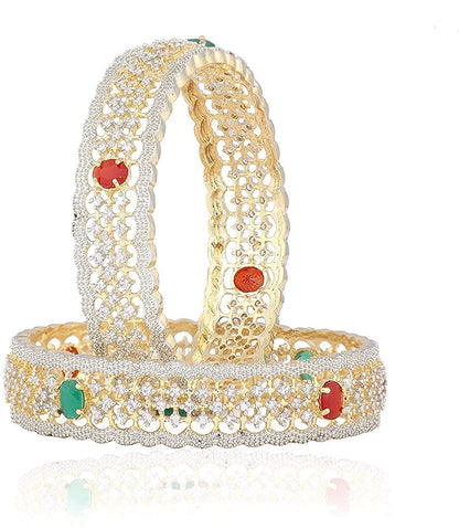 Gold-Polished Alloy American Diamond Broad Multi Bangle Set - The Pari