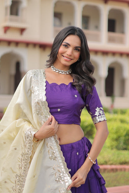 Lorenvalley Fashion Purple Gold Crush with Sequins & Zari Embroidered Work Lehenga Choli with Dupatta