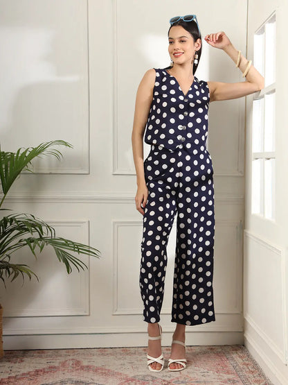 Yufta Blue Cotton Polka Dot Waistcoat Co-Ord