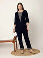 Yufta Navy Blue Velvet Embroidered Co-Ord Set