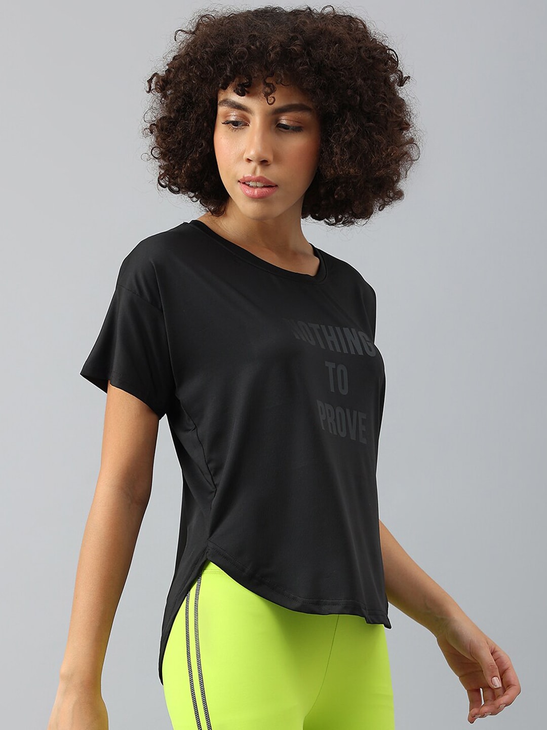 MKH Women Typography Printed Dri-FIT Sports T-shirt
