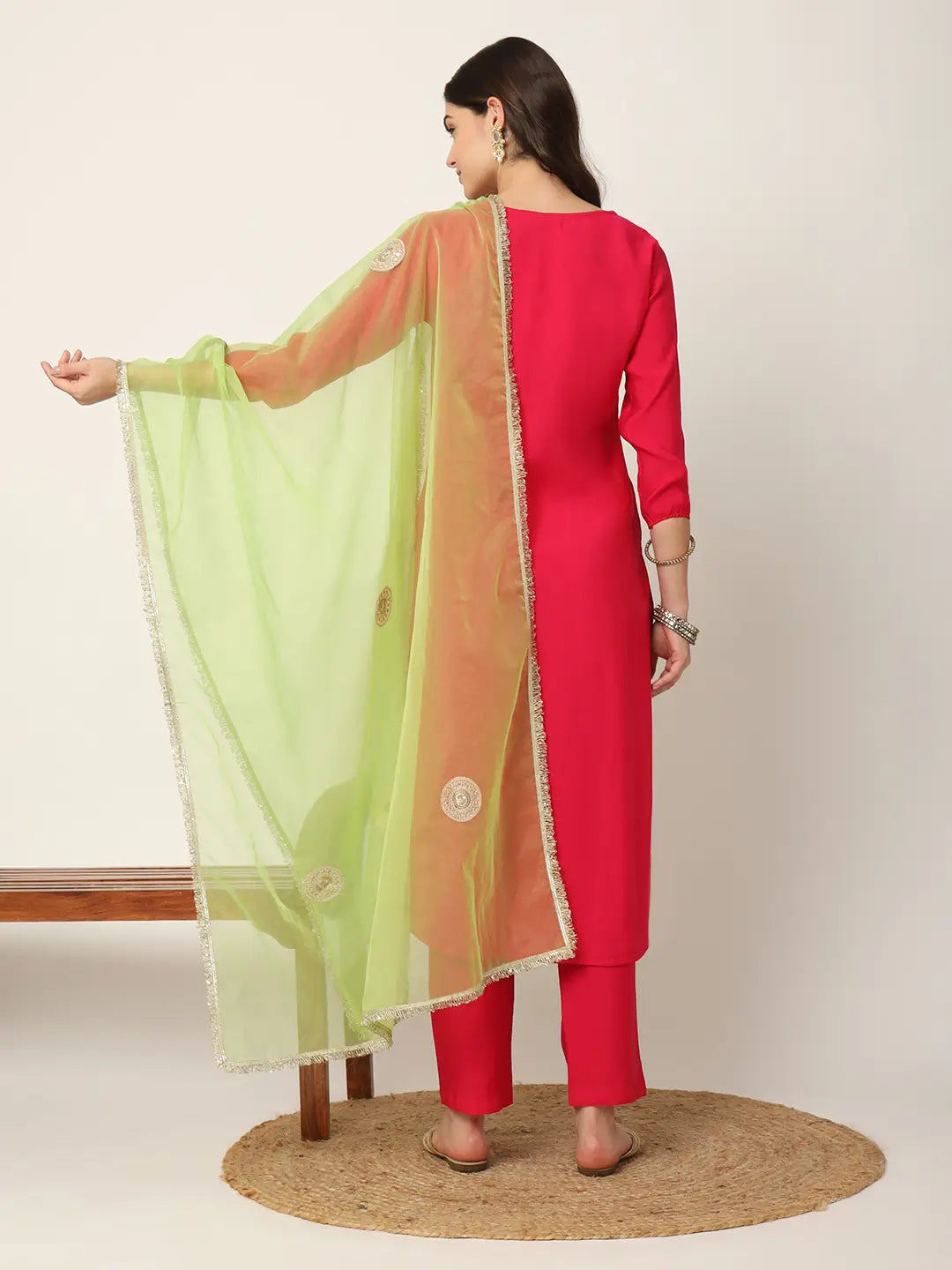 Yufta Pink Straight Solid Kurta Dupatta Set