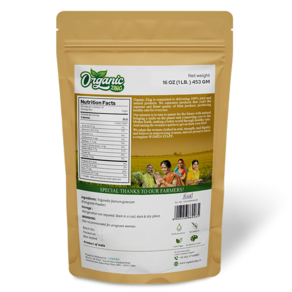 Organic Fenugreek Powder Also Known As Methi Seed Powder, Trigonella Foenum-Graecum | USDA Certified | Vegan | Preservative Free | Resealable Pack