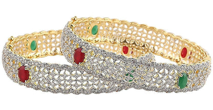 Gold-Polished Alloy American Diamond Broad Multi Bangle Set - The Pari