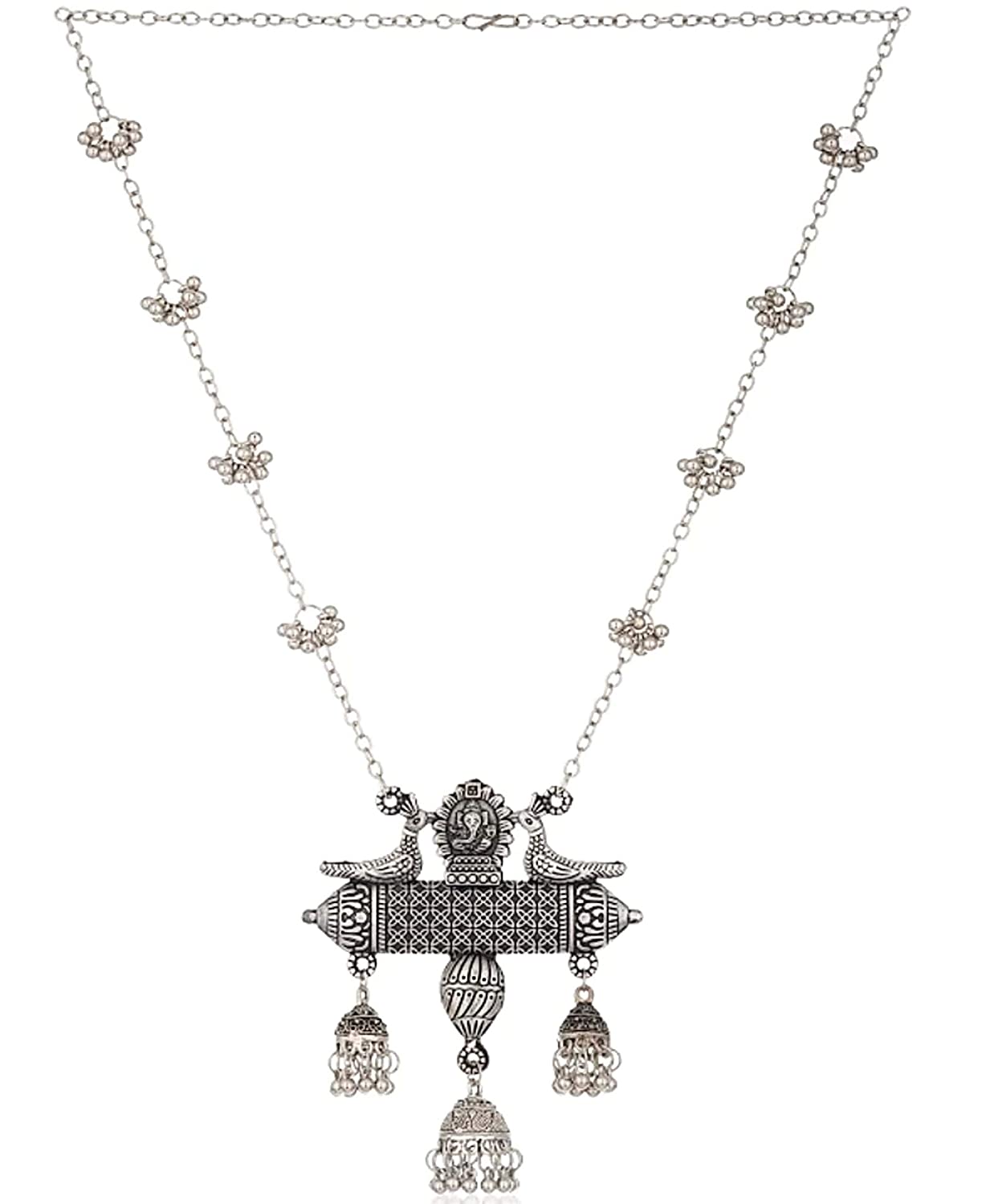 Silver-Plated Alloy Long Designer Oxidised Necklace - The Pari
