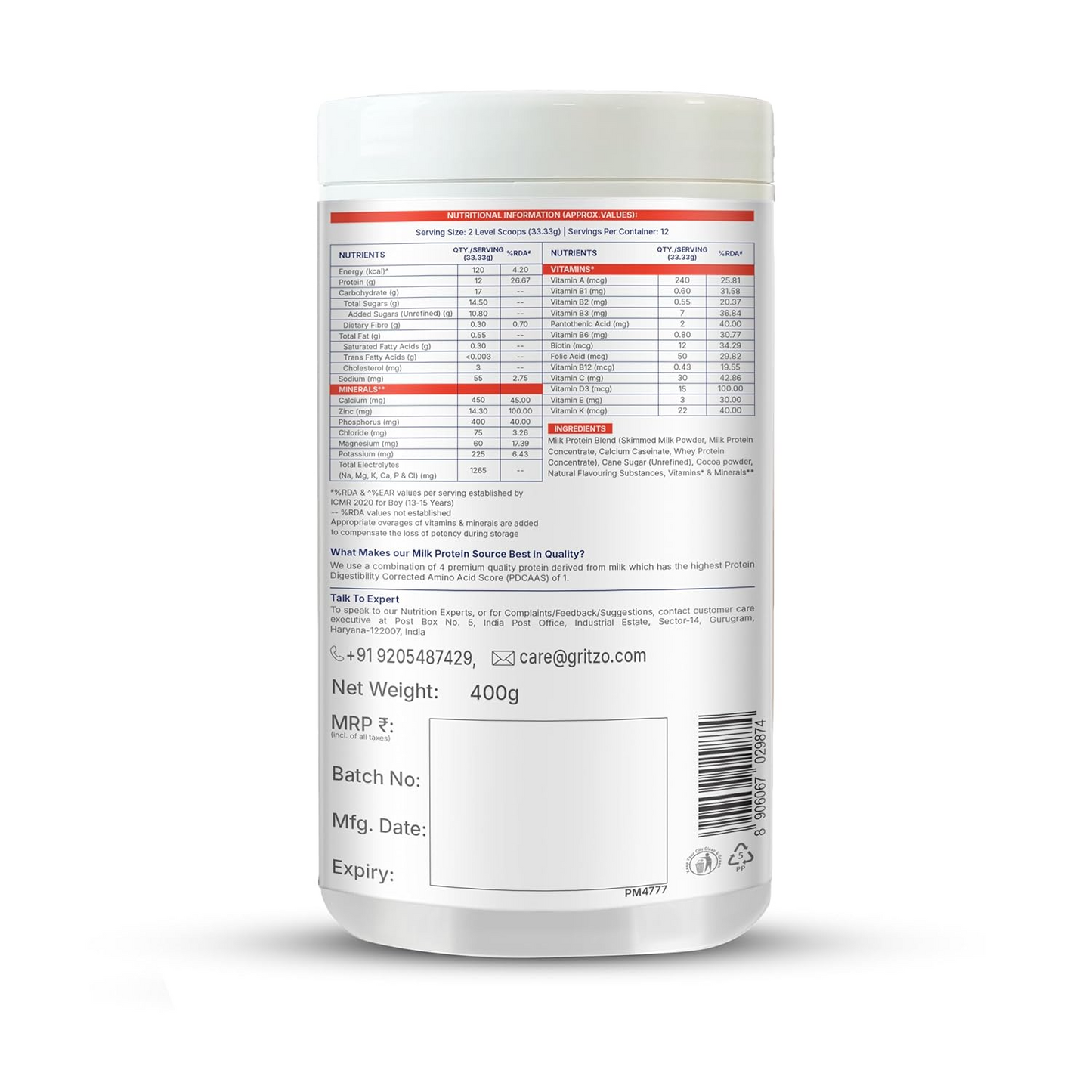 Gritzo Supermilk Overall Growth Powder 13+Y (Teen Athletes), Health Drink For Boys