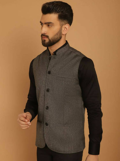 Even Apparels Nehru Jacket With Welt Pockets - Grey