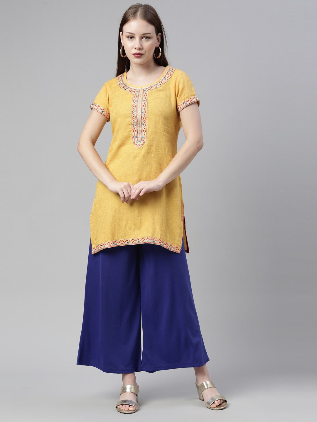 Souchii Navy Blue Knitted Ethnic Palazzos