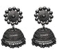Rhodium-Plated Alloy Black Metallic Jhumki Earrings - The Pari