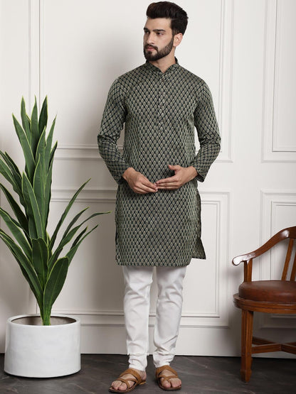 Sojanya Men Green Ethnic Motifs Kurta with Churidar with Nehru Jacket