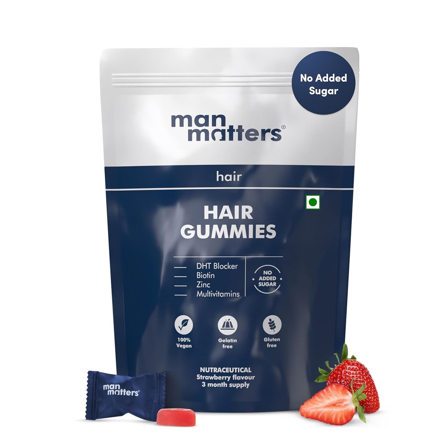 Man Matters Biotin Nourish Hair Gummies - Strawberry Flavor With Zinc & Multivitamins