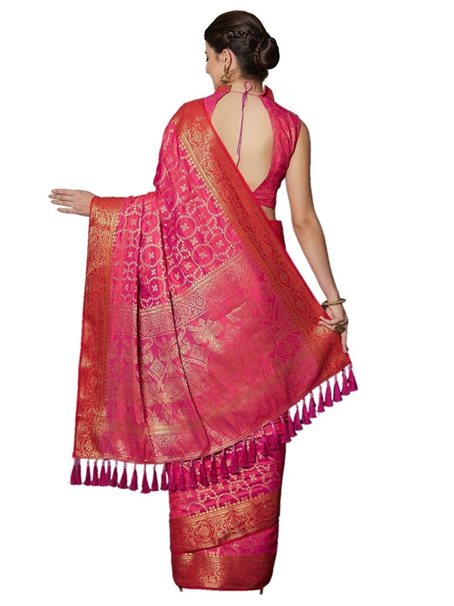 Akhilam Women's Jacquard Kanjivaram Silk Saree With Unstitched Blouse