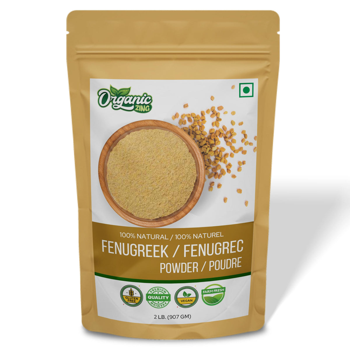 Organic Zing Fenugreek Powder Also Known As Methi Seed Powder, Trigonella Foenum-Graecum | Vegan | Preservative Free | Resealable Pack