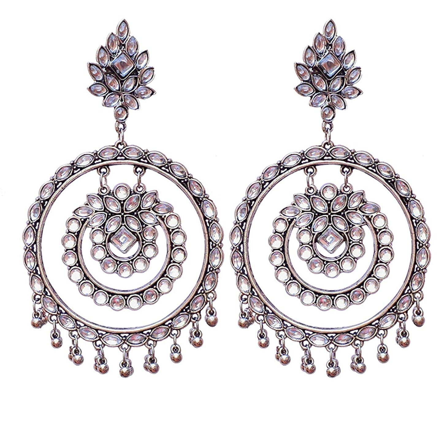 Silver-Plated Alloy Kundan Studded Silver Round Earrings - The Pari