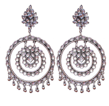 Silver-Plated Alloy Kundan Studded Silver Round Earrings - The Pari