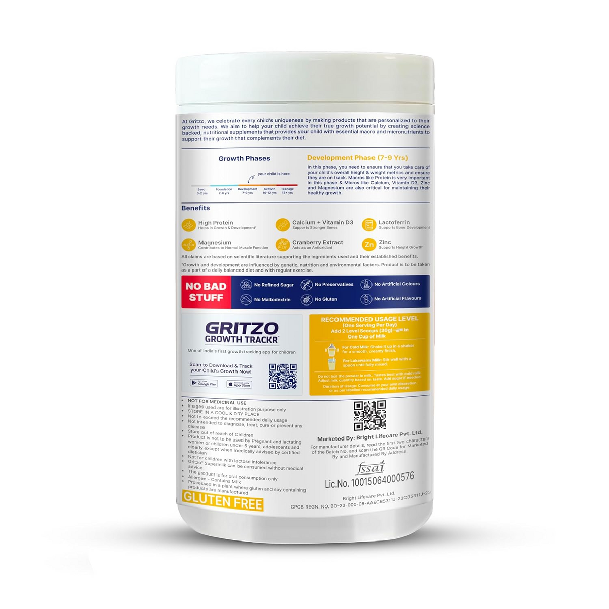 Gritzo SuperMilk Height+ (7-9y Girls), 10g Protein (Creamy Vanilla)