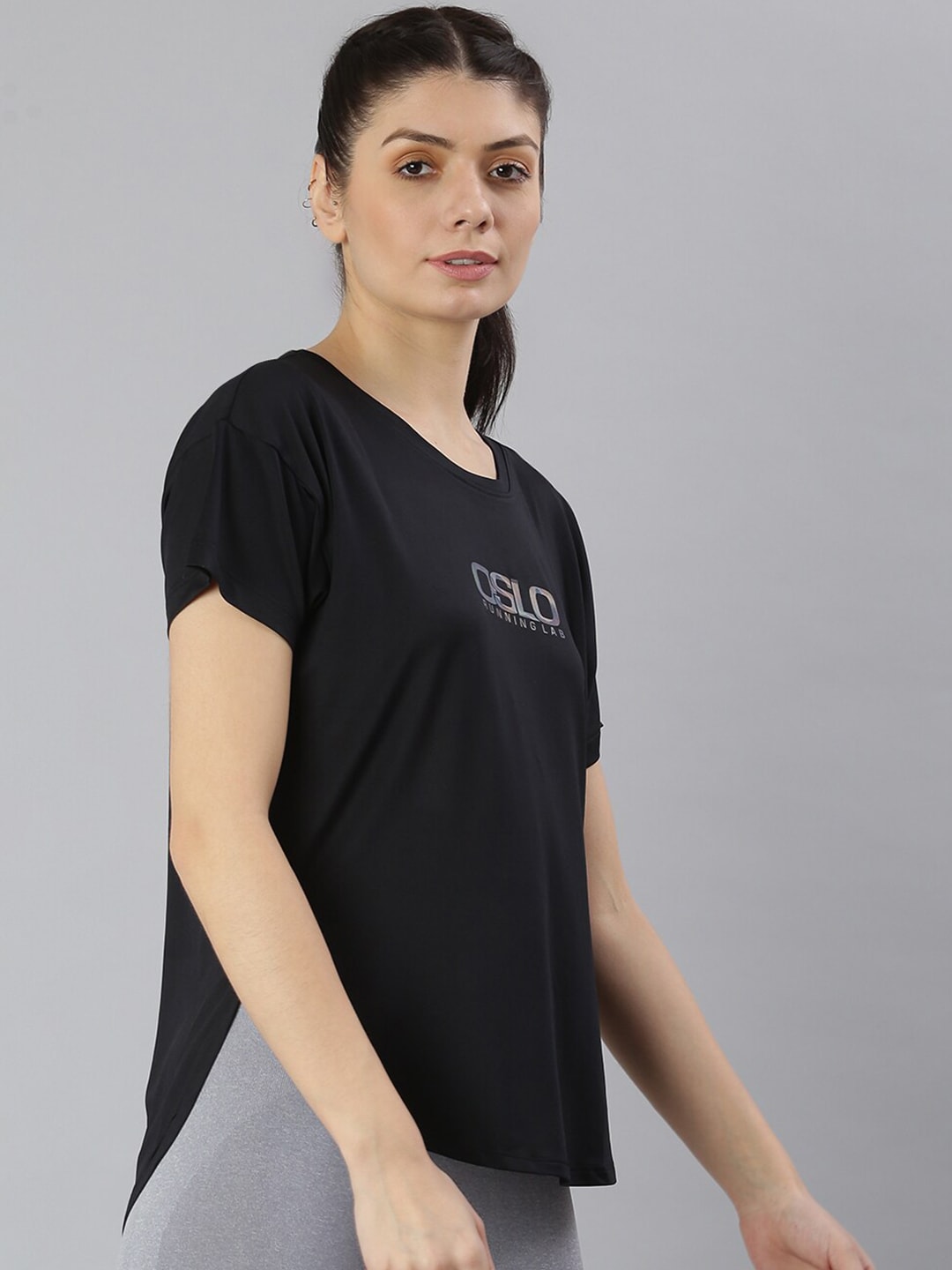 MKH Women Black Typography Extended Sleeves Dri-FIT Sports T-shirt