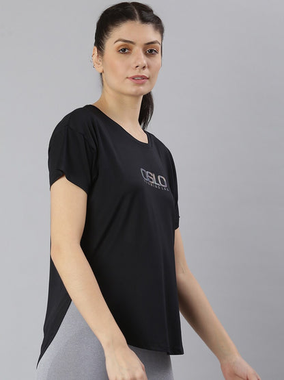 MKH Women Black Typography Extended Sleeves Dri-FIT Sports T-shirt