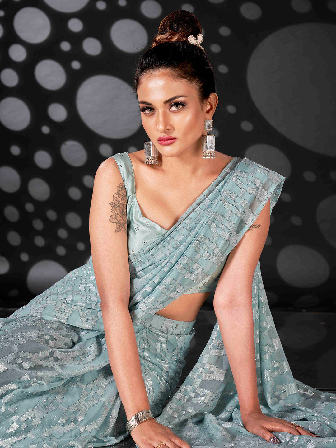 Tikhi Imli Blue Woven Design Ready to Wear Saree