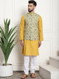 Sojanya Men Mustard Yellow Pure Cotton Kurta with Churidar & Nehru Jacket