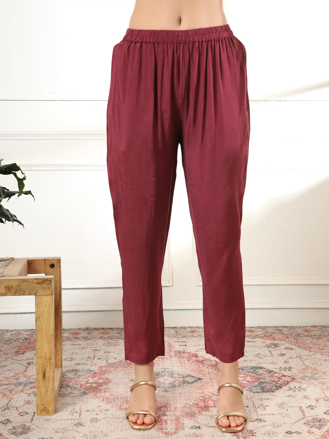 Yufta Burgundy Gajji Silk Kurta Dupatta Pant Set