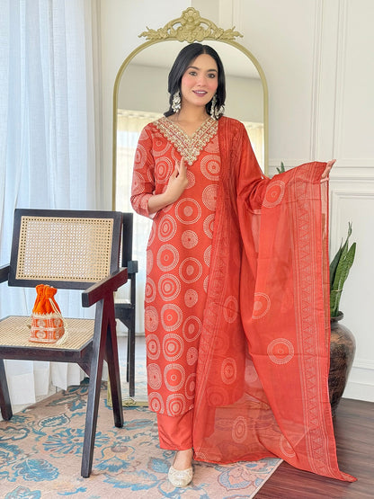 The52 Women's Gorgeous Rayon Embroidery Straight Kurta with Pant And Dupatta Set