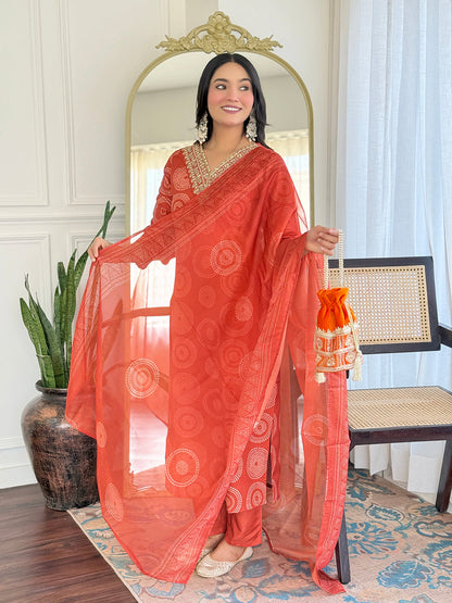 The52 Women's Gorgeous Rayon Embroidery Straight Kurta with Pant And Dupatta Set