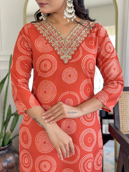 The52 Women's Gorgeous Rayon Embroidery Straight Kurta with Pant And Dupatta Set
