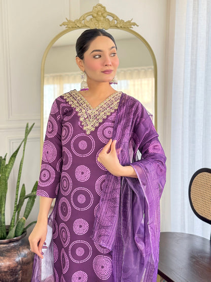 The52 Women's Gorgeous Rayon Embroidery Straight Kurta with Pant And Dupatta Set