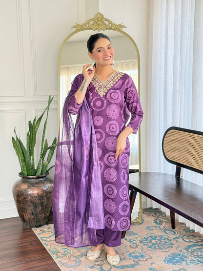 The52 Women's Gorgeous Rayon Embroidery Straight Kurta with Pant And Dupatta Set