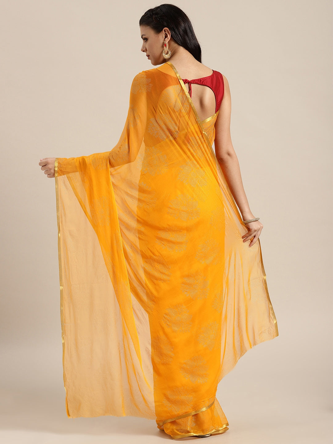 Saree Mall Mustard Yellow & Gold Printed Saree
