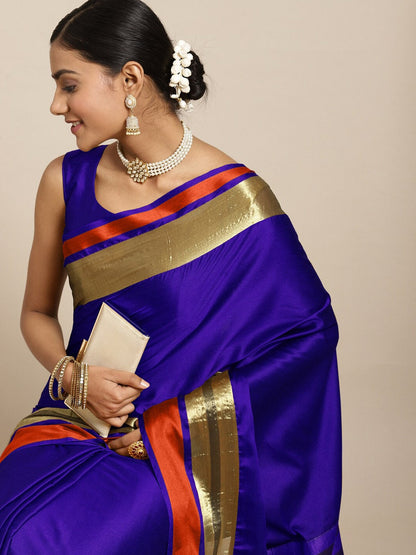 Saree Mall Blue & Copper-Toned Zari Silk Blend Uppada Sarees
