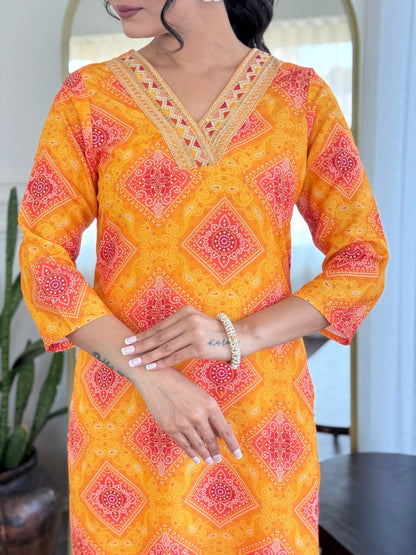 The52 Women's Beautiful Rayon Embroidery work Straight Kurta with Pant and Dupatta Set