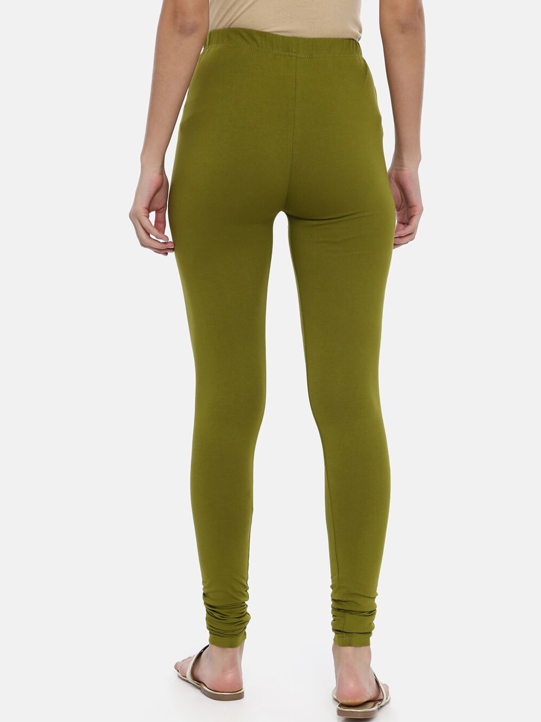 Souchii Olive Green Solid Slim-Fit Churidar-Length Leggings