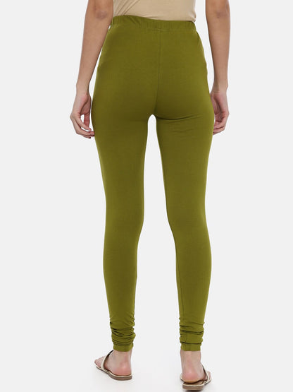 Souchii Olive Green Solid Slim-Fit Churidar-Length Leggings