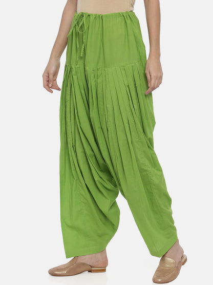 Souchii Lime Green Solid Loose-Fit Patiala