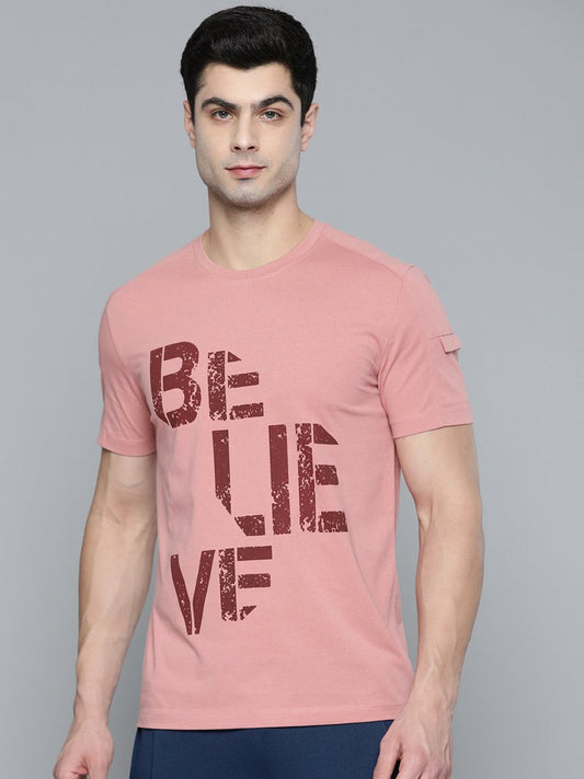 Alcis Men Dusty Pink & Maroon Typography Printed T-shirt