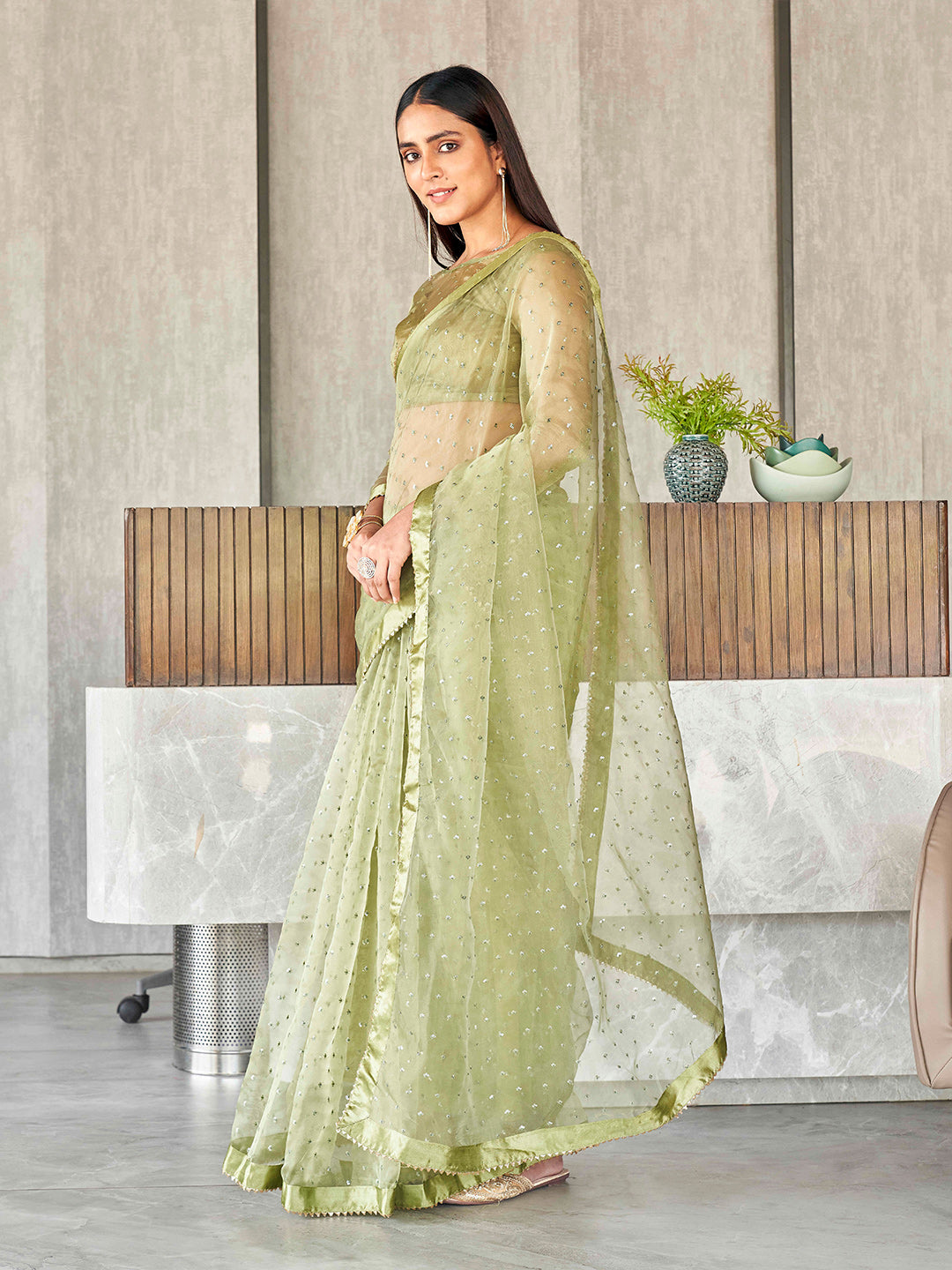 Tikhi Imli Sequinned Organza Saree