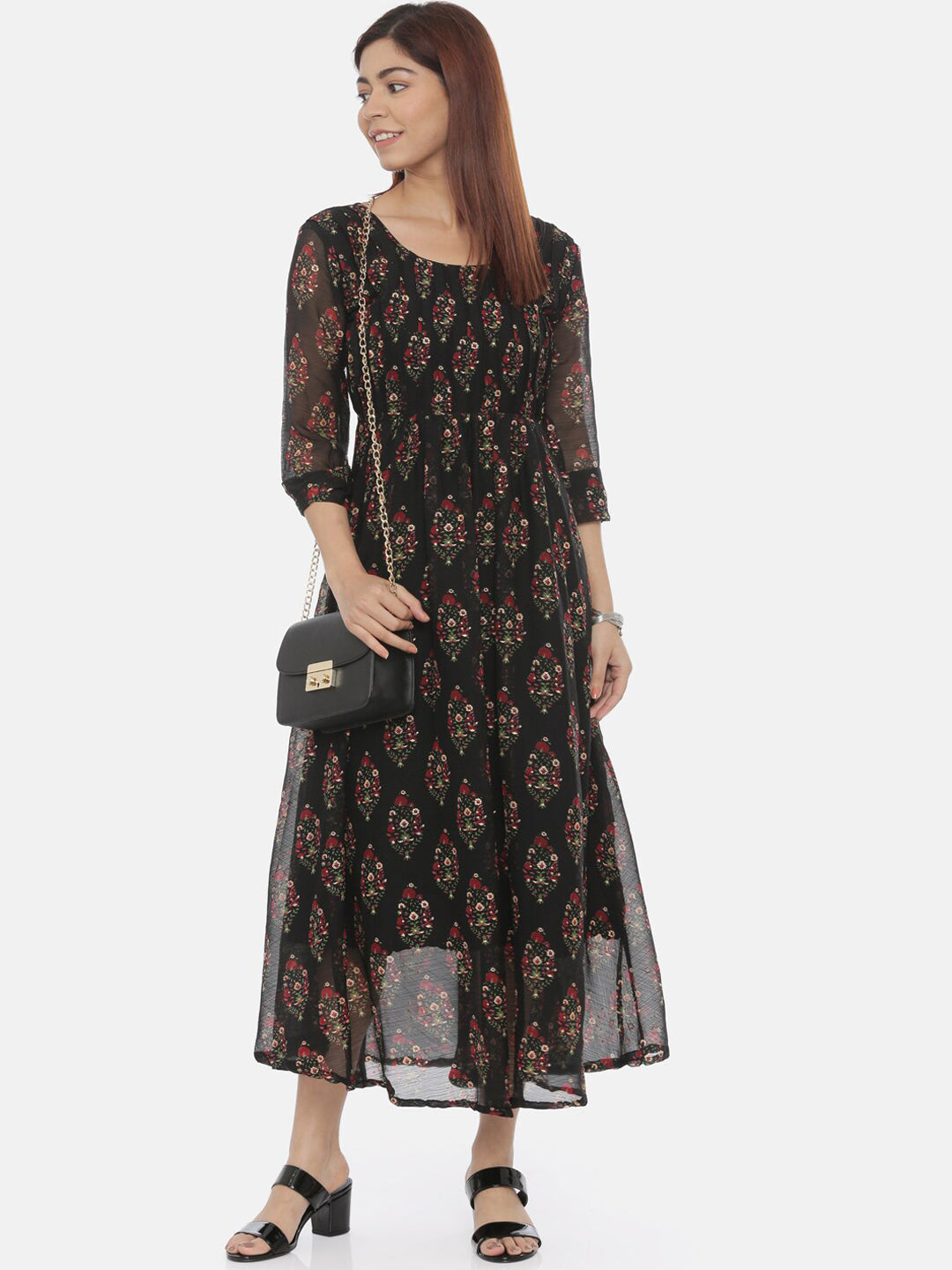 Souchii Women Black Printed Fit And Flare Beautiful Dress