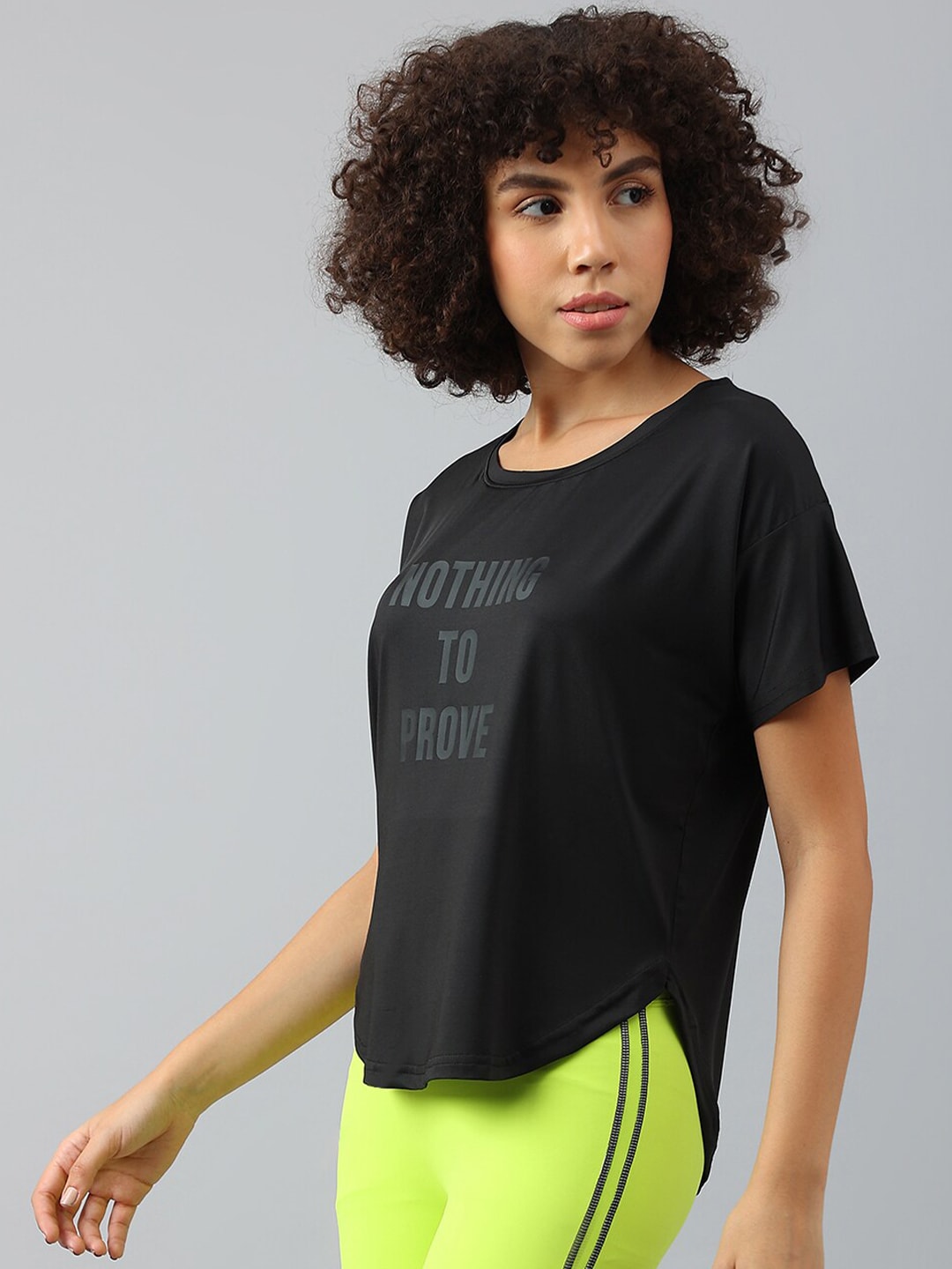 MKH Women Typography Printed Dri-FIT Sports T-shirt