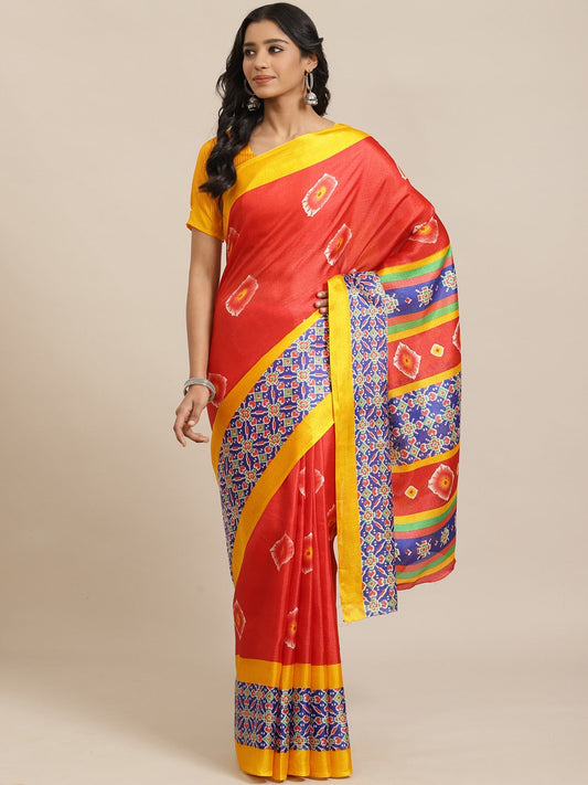 Saree Mall Red & Off-White Dyed Effect Saree