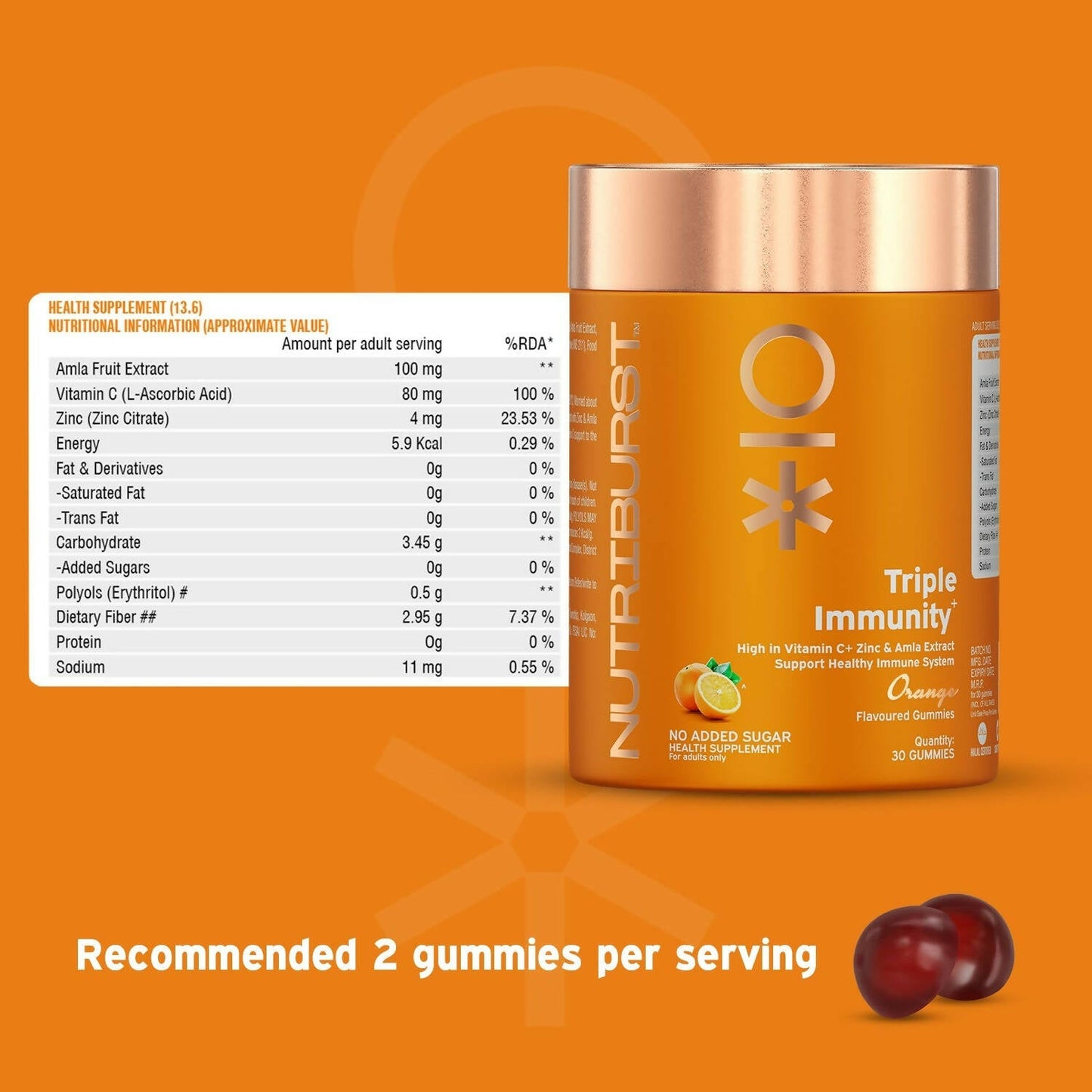 Nutriburst Triple Immunity Gummies With Vitamin C, Zinc & Amla