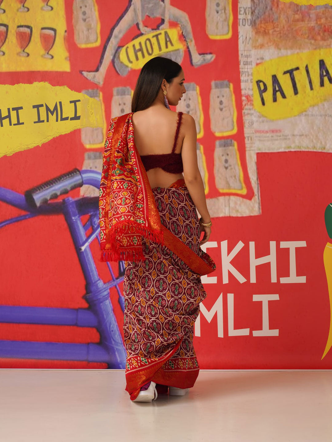 Tikhi Imli Ethnic Motifs Printed Cotton Ready to Wear Saree