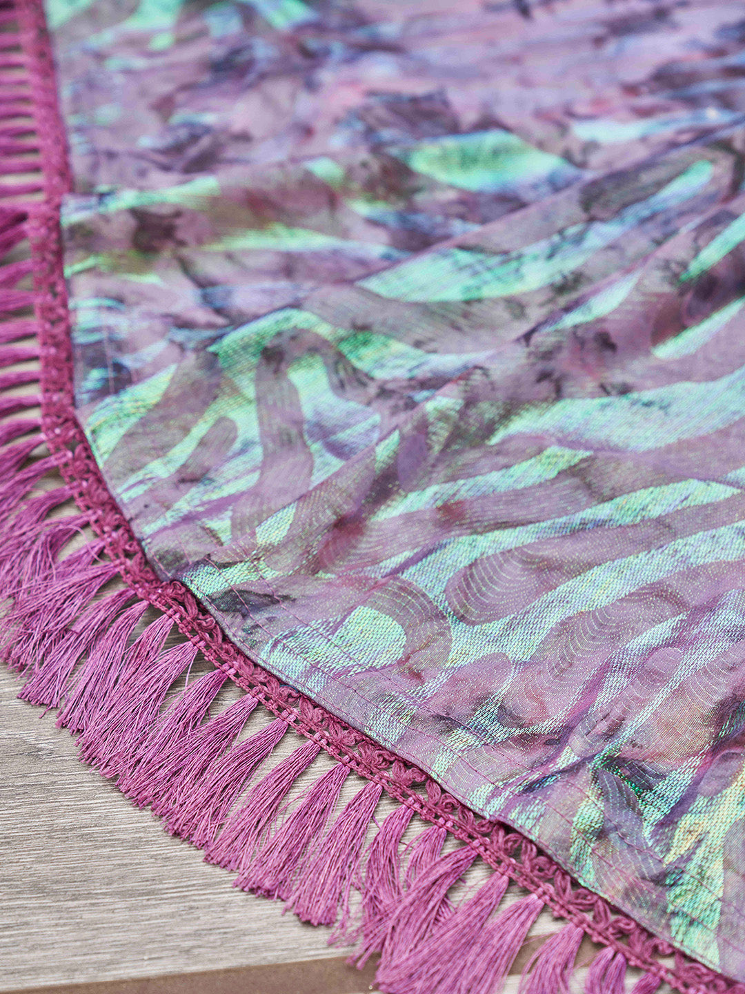 Tikhi Imli Mauve Abstract Printed Satin Half and Half Saree