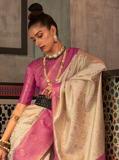 Saree Mall Ethnic Motifs Zari Woven Design Silk Blend Kanjeevaram Saree