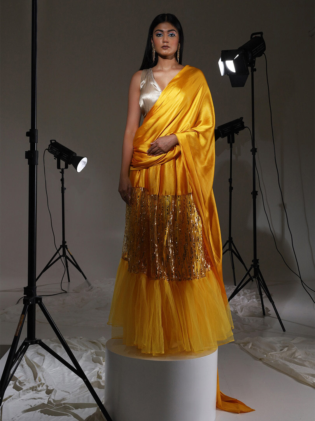 Tikhi Imli Satin embroidered Ready to Wear Saree
