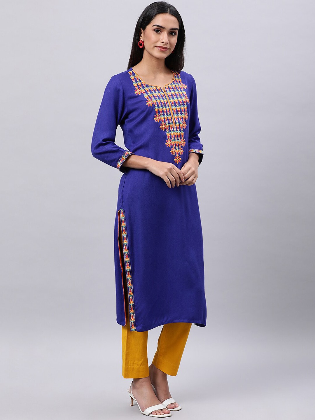 Souchii Blue & cool black Embroidered Mirror Work Grandeur & Majestic Artwork Kurta